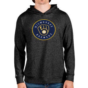 Men's Antigua Heathered Black Milwaukee Brewers Team Logo Absolute Pullover Hoodie