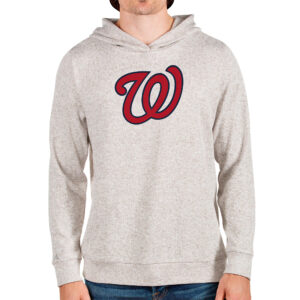 Men's Antigua Oatmeal Washington Nationals Team Logo Absolute Pullover Hoodie