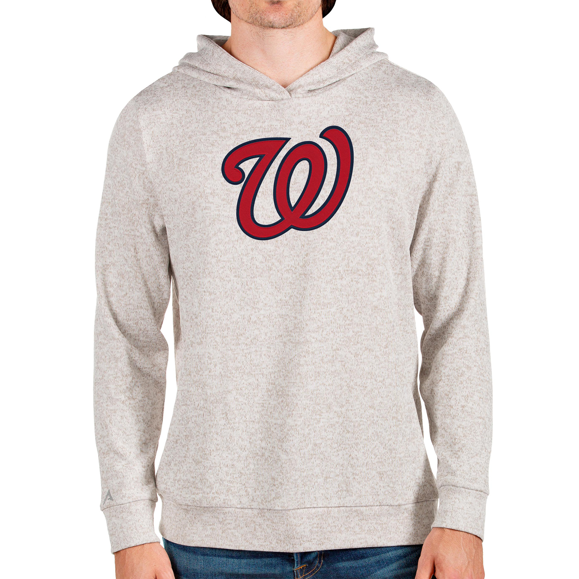 Men's Antigua Oatmeal Washington Nationals Team Logo Absolute Pullover Hoodie