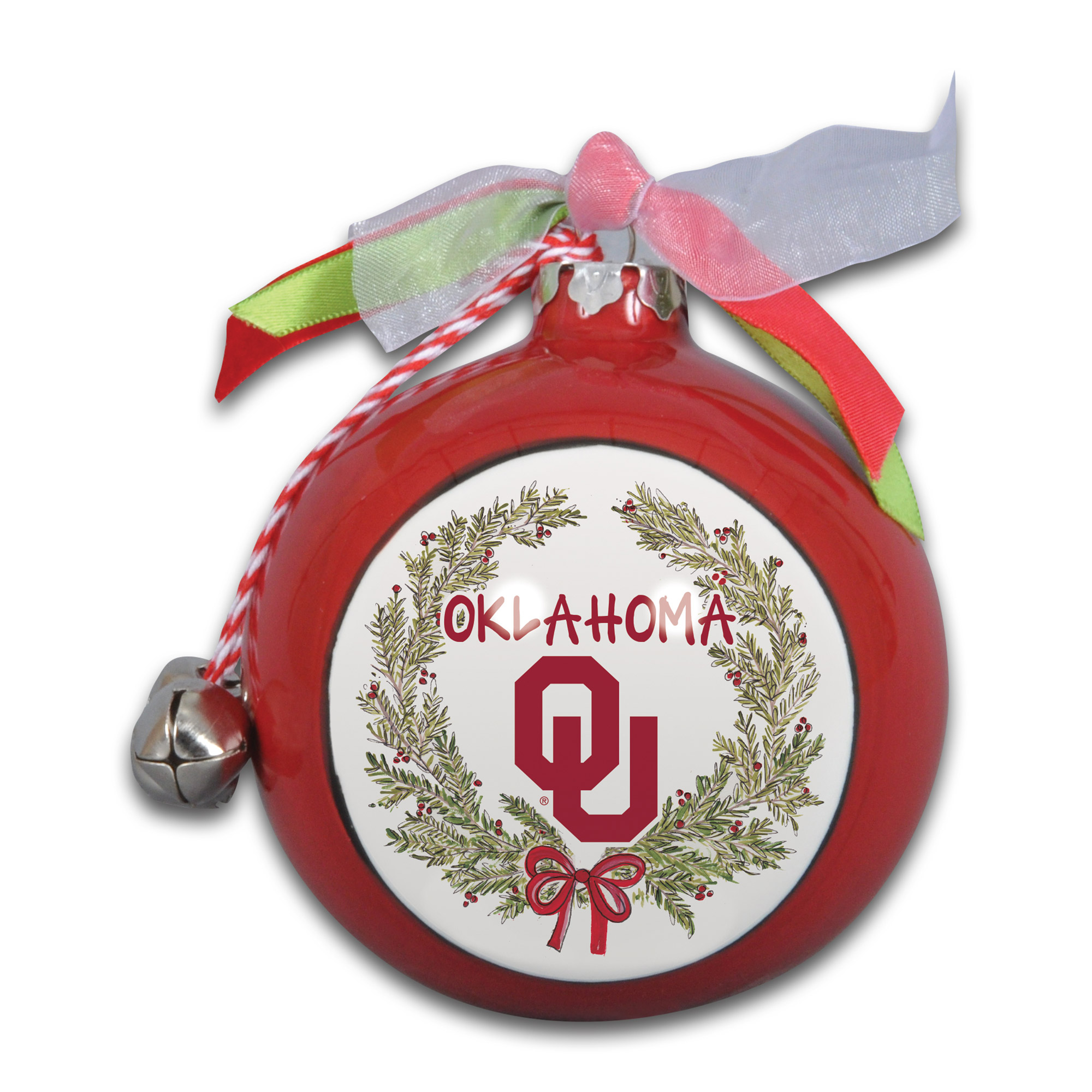 Oklahoma Sooners Wreath Kickoff Painted Ornament - Image 2