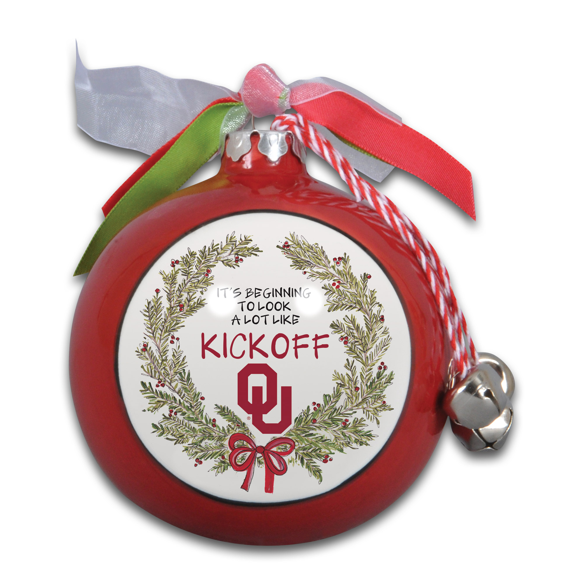 Oklahoma Sooners Wreath Kickoff Painted Ornament - Image 5