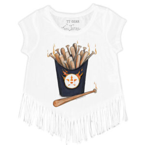 Girls Youth Tiny Turnip White Houston Astros Hot Bats Fringe T-Shirt