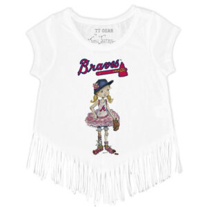 Girls Toddler Tiny Turnip White Atlanta Braves Babes Fringe T-Shirt