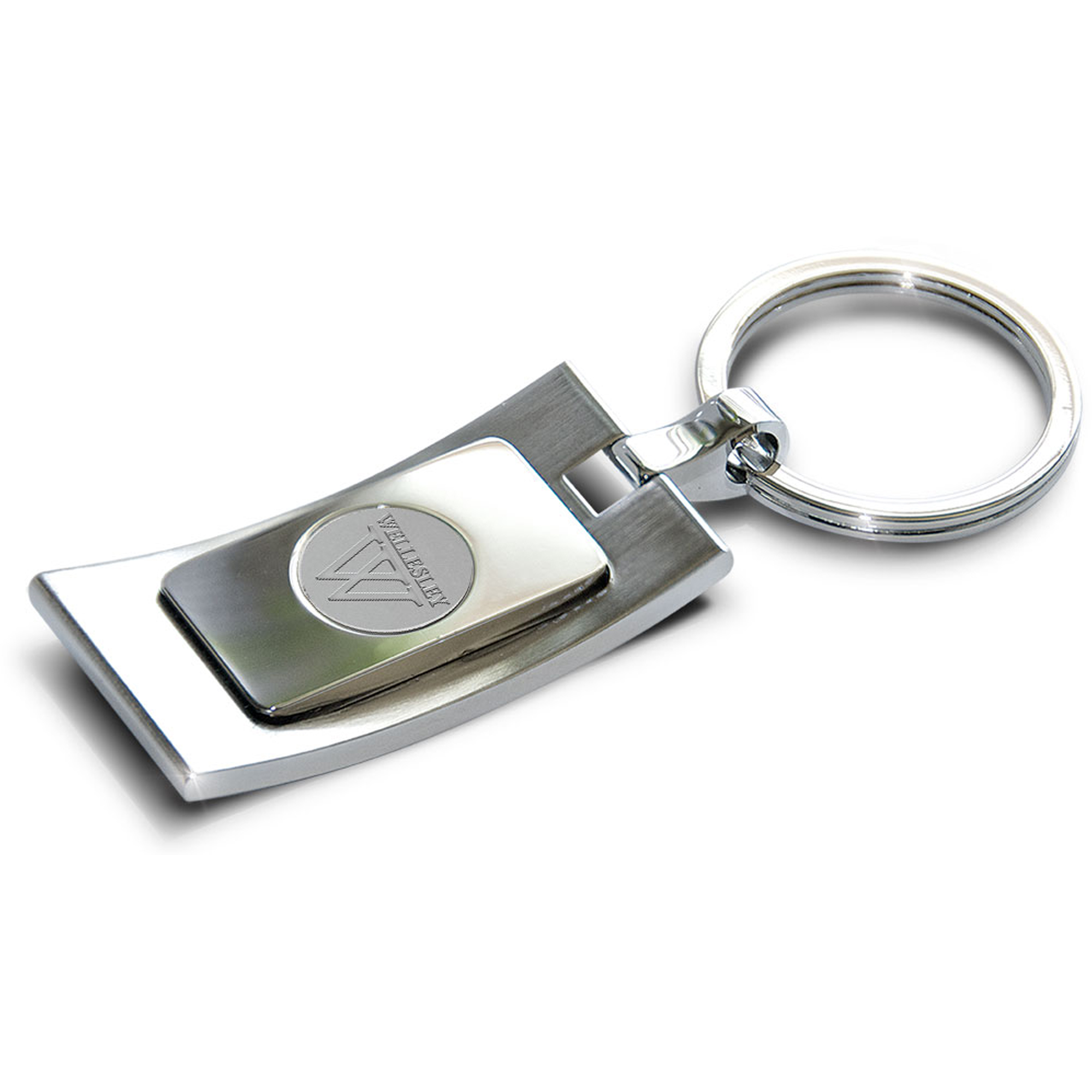 Silver Wellesley Blue Team Logo Curve Key Ring