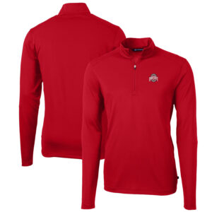 Men's Cutter & Buck Scarlet Ohio State Buckeyes Big & Tall Virtue Eco Pique Recycled Quarter-Zip Pullover Top