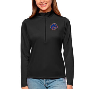 Women's Antigua Black Boise State Broncos Tribute Quarter-Zip Pullover Top