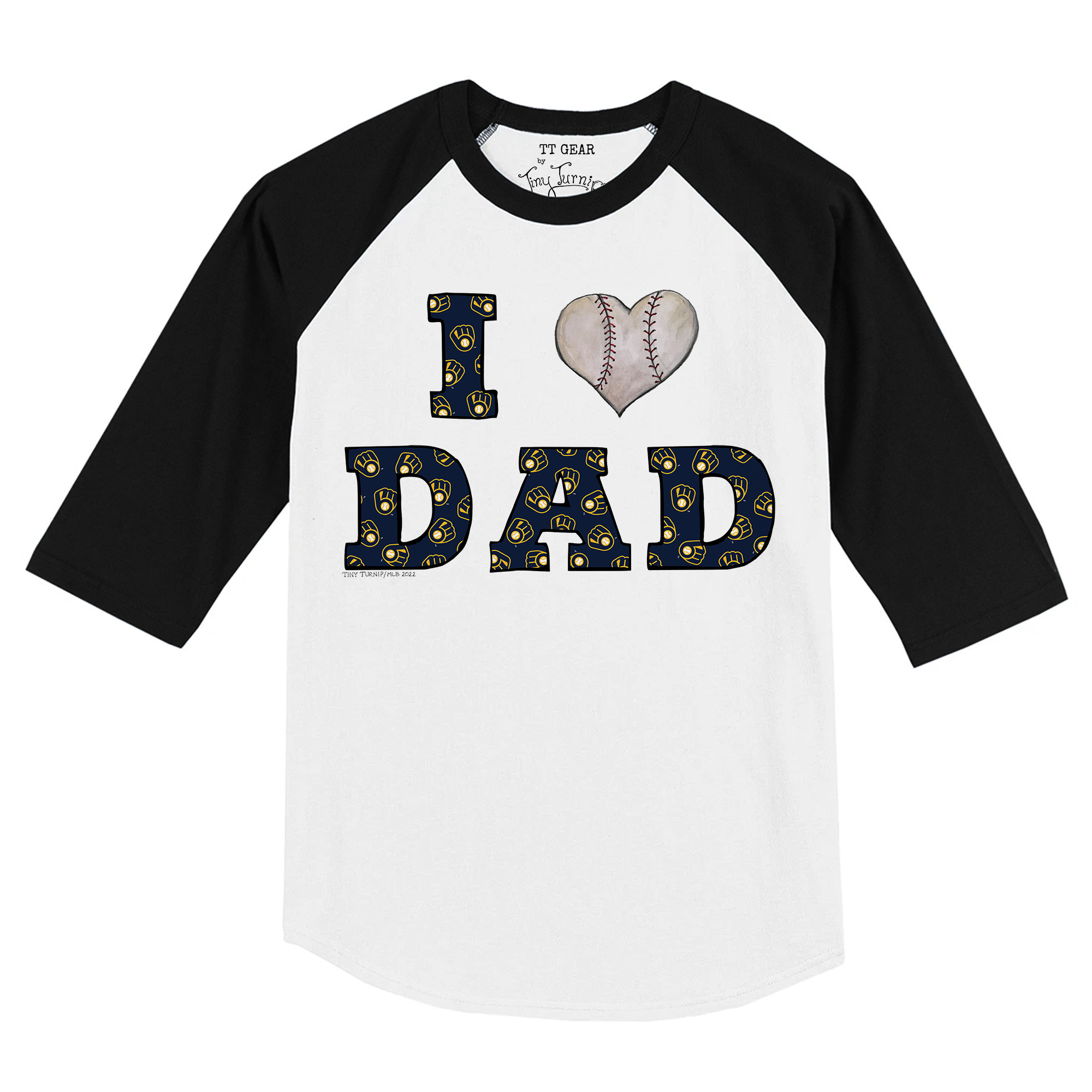 Toddler Tiny Turnip White/Black Milwaukee Brewers I Love Dad 3/4-Sleeve Raglan T-Shirt