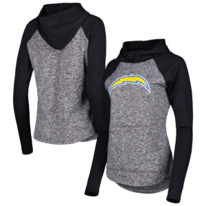Women's G-III 4Her by Carl Banks Heathered Gray/Black Los Angeles Chargers Championship Ring Raglan Pullover Hoodie