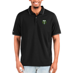 Men's Antigua Black Portland Timbers  Solid Pique Polo
