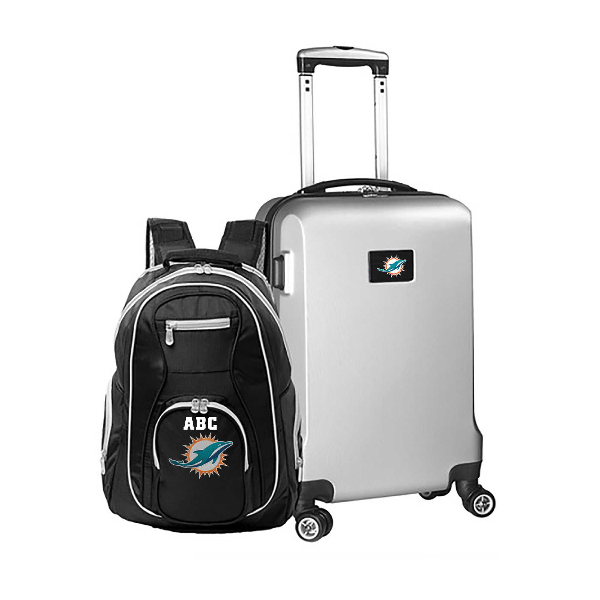 MOJO Silver Miami Dolphins Personalized Deluxe 2-Piece Backpack & Carry-On Set