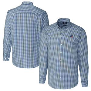 Men's Cutter & Buck Navy Carolina Panthers Easy Care Stretch Gingham Big & Tall Long Sleeve Button-Down Shirt