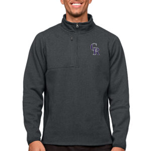 Men's Antigua Heathered Charcoal Colorado Rockies Course Quarter-Zip Pullover Top