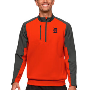 Men's Antigua Orange Detroit Tigers Team Quarter-Zip Pullover Top
