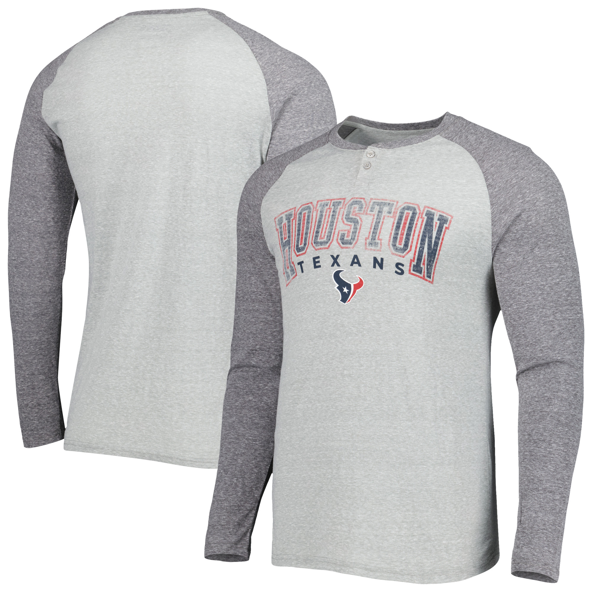 Men's Concepts Sport Heather Gray Houston Texans Ledger Raglan Long Sleeve Henley T-Shirt - Image 5
