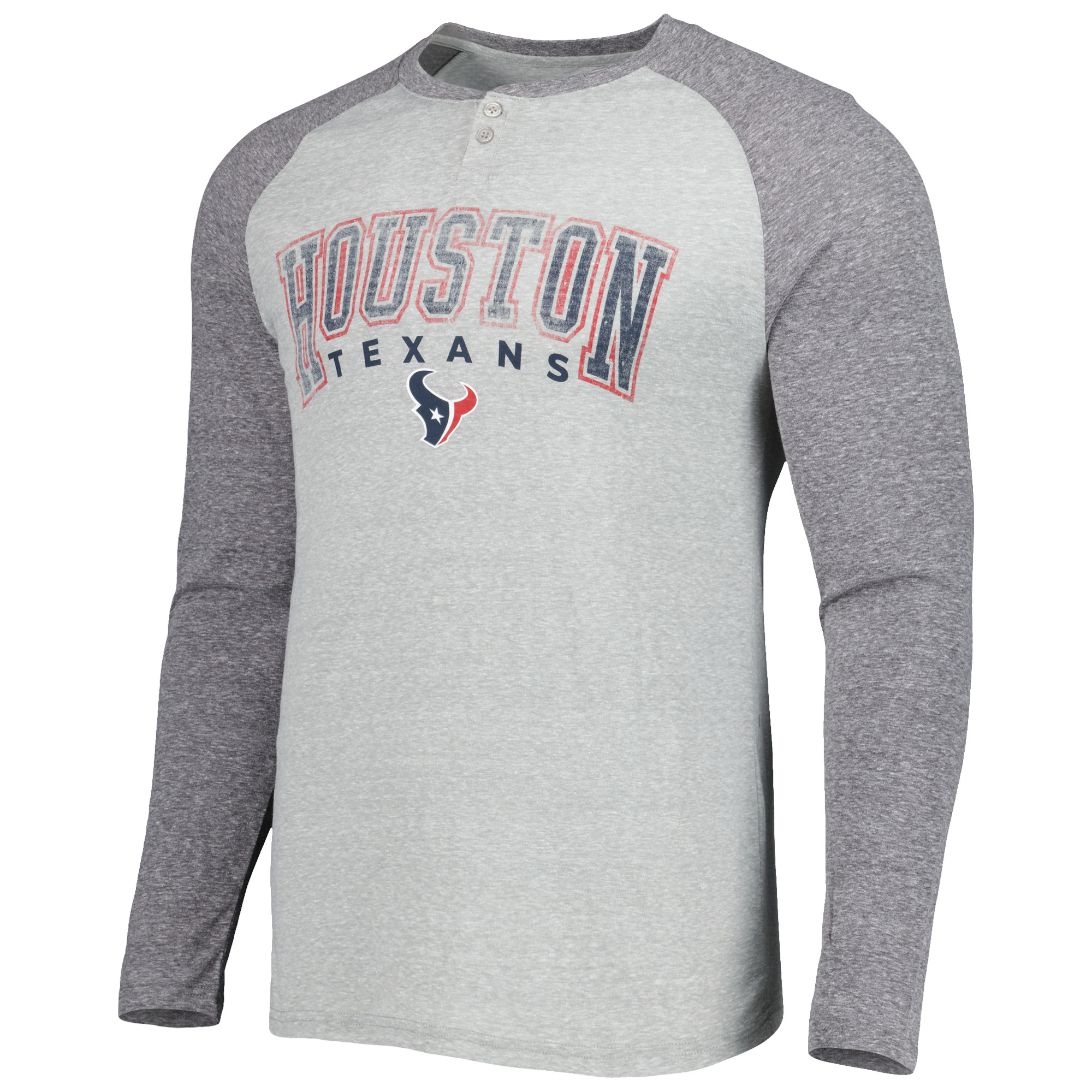 Men's Concepts Sport Heather Gray Houston Texans Ledger Raglan Long Sleeve Henley T-Shirt - Image 3