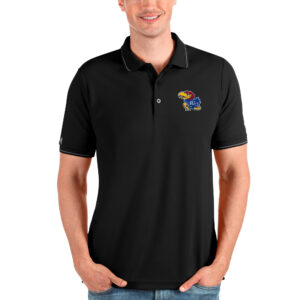 Men's Antigua Black Kansas Jayhawks Affluent Polo