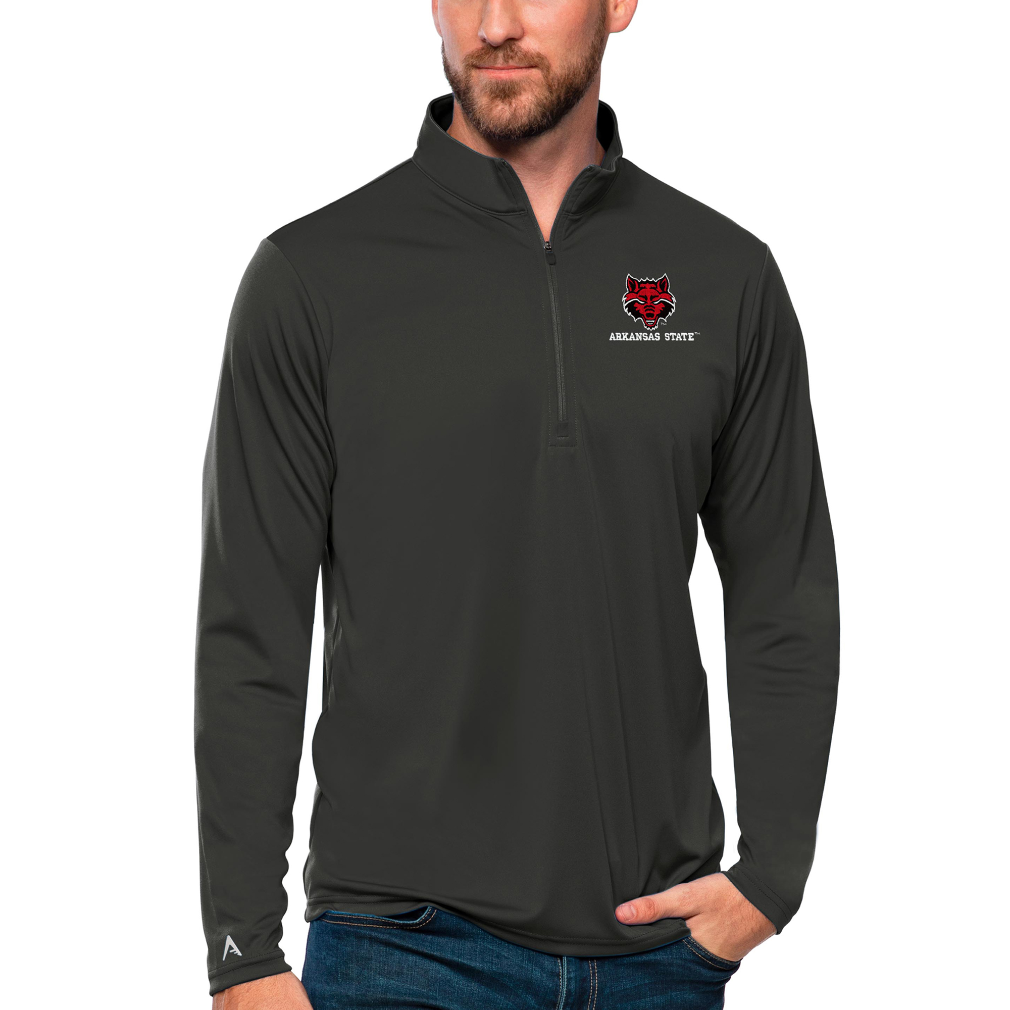 Men's Antigua Charcoal Arkansas State Red Wolves Tribute Quarter-Zip Top