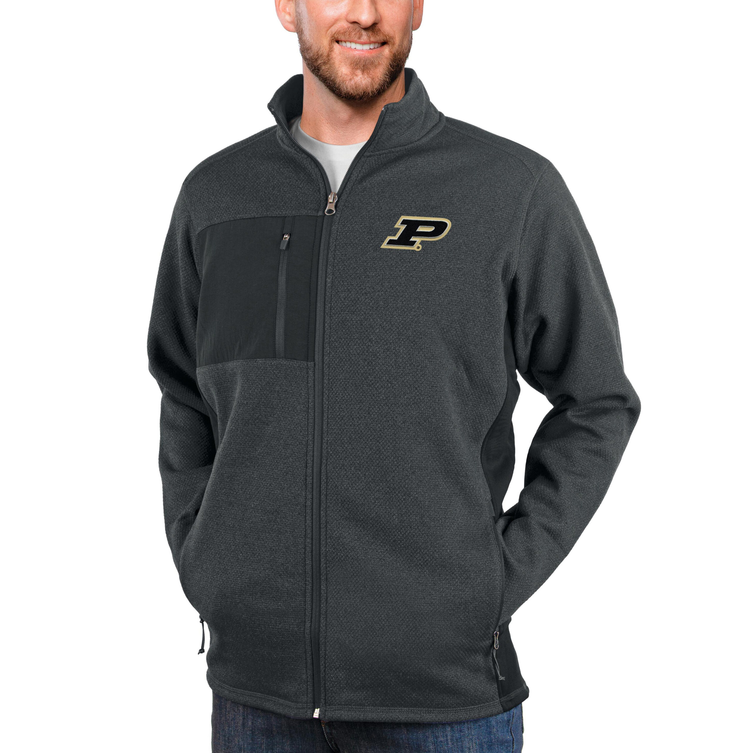 Men's Antigua Heather Charcoal Purdue Boilermakers Course Full-Zip Jacket