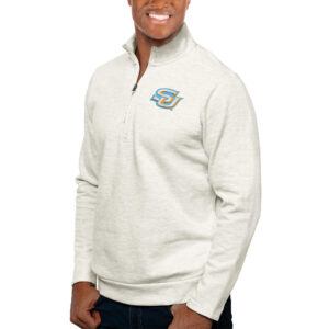 Men's Antigua Oatmeal Southern University Jaguars Gambit Quarter-Zip Pullover Top