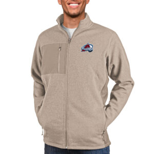 Men's Antigua Oatmeal Colorado Avalanche Course Full-Zip Jacket