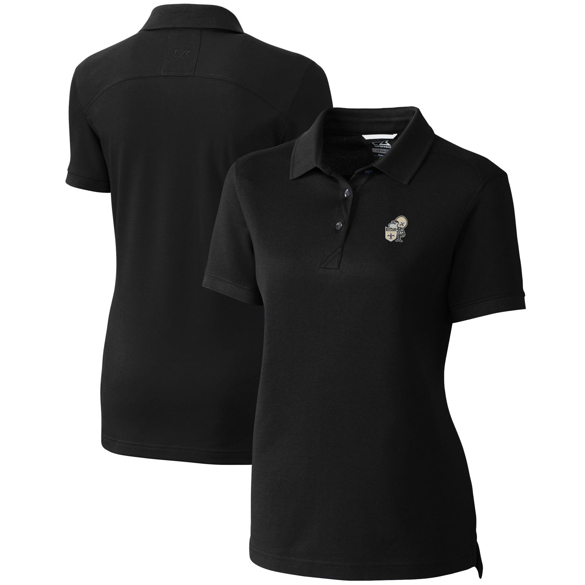 Women's Cutter & Buck Black New Orleans Saints Throwback Logo Advantage Tri-Blend Pique Polo