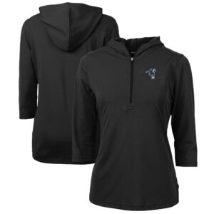 Women's Cutter & Buck Black Indianapolis Colts Throwback Logo Virtue Eco Pique 3/4 Sleeve Half-Zip Pullover Hoodie
