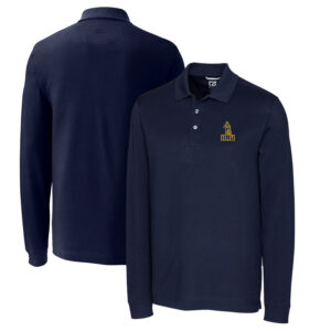 Men's Cutter & Buck Navy Northern Arizona Lumberjacks Vault Advantage Tri-Blend Pique Big & Tall Long Sleeve Polo