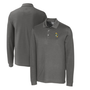 Men's Cutter & Buck Steel Green Bay Packers Advantage Tri-Blend Pique Long Sleeve Throwback Polo