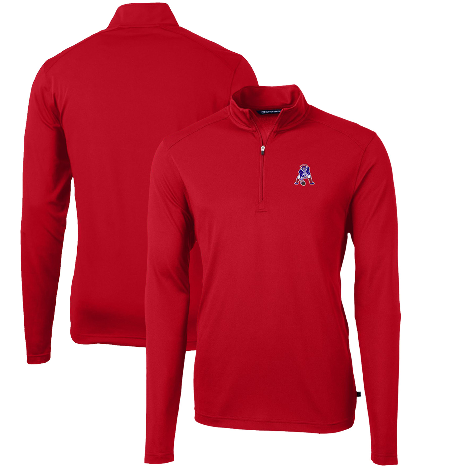 Men's Cutter & Buck Red New England Patriots Throwback Logo Virtue Eco Pique Recycled Quarter-Zip Pullover Top - Image 2