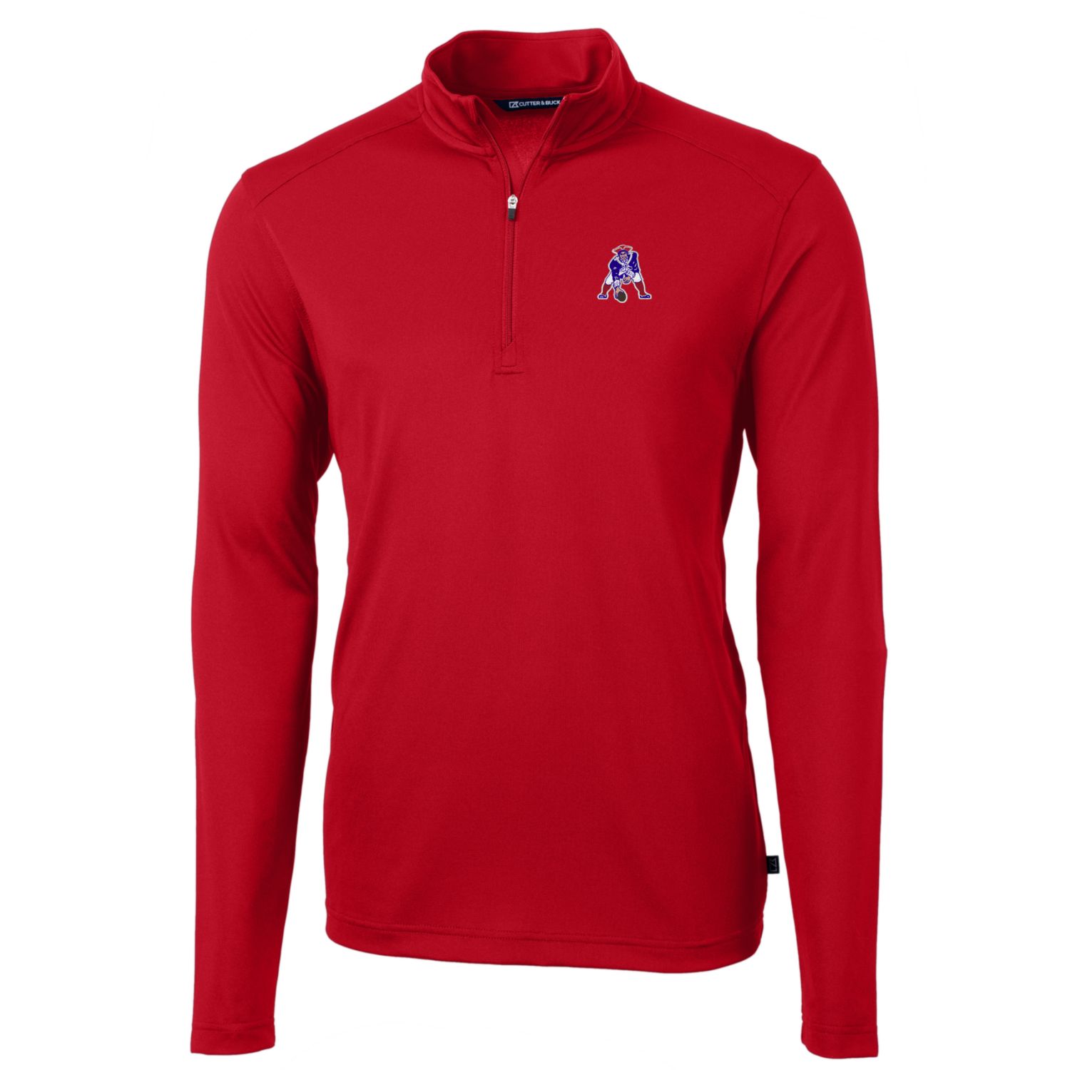 Men's Cutter & Buck Red New England Patriots Throwback Logo Virtue Eco Pique Recycled Quarter-Zip Pullover Top - Image 6