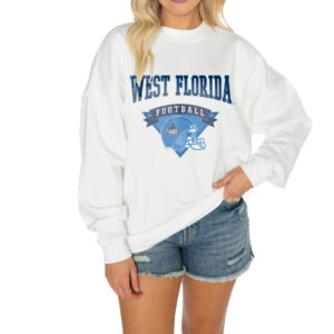 Women's Gameday Couture White West Florida Argonauts Good Vibes Premium Fleece Drop Shoulder Pullover Sweatshirt