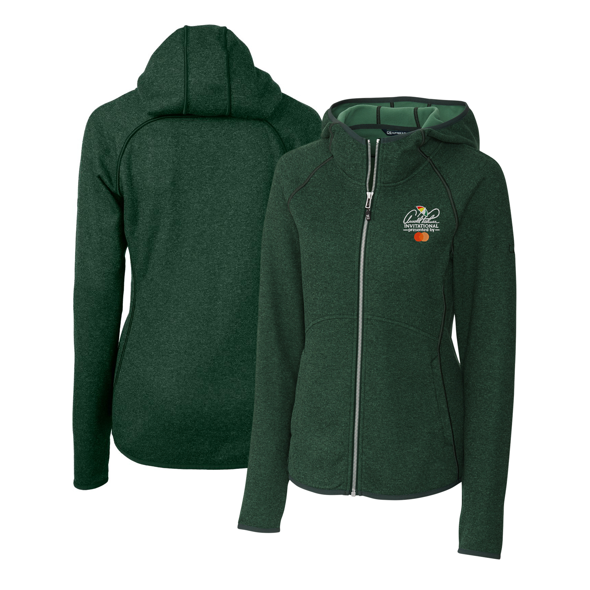 Women's Cutter & Buck Heather Green Arnold Palmer Invitational Mainsail Sweater-Knit Full-Zip Hoodie - Image 2