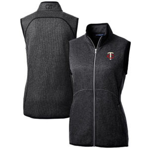 Women's Cutter & Buck Heather Charcoal Minnesota Twins Mainsail Sweater Knit Full-Zip Vest