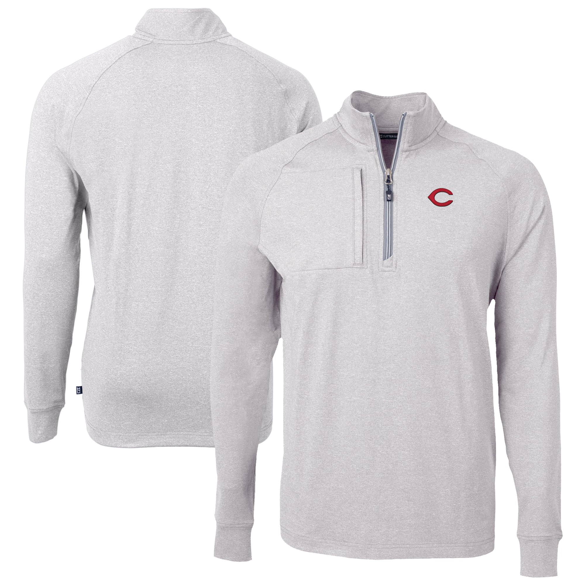 Men's Cutter & Buck Heather Gray Cincinnati Reds Big & Tall Adapt Eco Knit Stretch Recycled Quarter-Zip Pullover Top