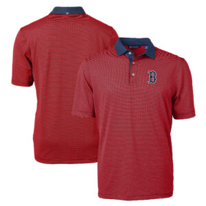 Men's Cutter & Buck Red/Navy Boston Red Sox Virtue Eco Pique Micro Stripe Recycled Big & Tall Polo