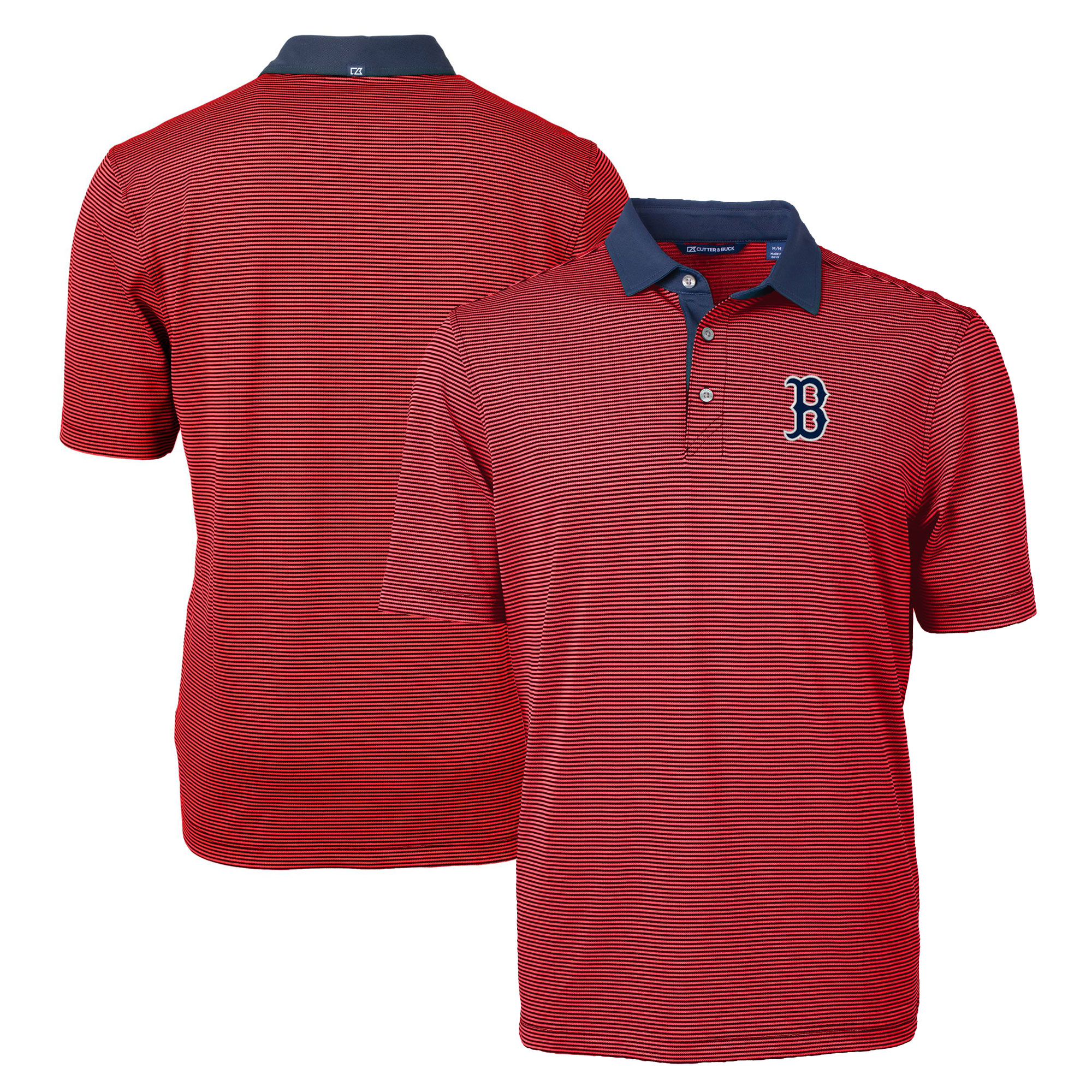 Men's Cutter & Buck Red/Navy Boston Red Sox Virtue Eco Pique Micro Stripe Recycled Big & Tall Polo
