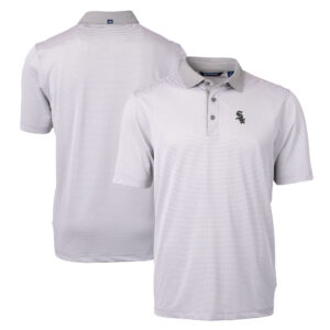 Men's Cutter & Buck Gray/White Chicago White Sox Virtue Eco Pique Micro Stripe Recycled Big & Tall Polo