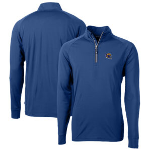 Men's Cutter & Buck  Royal Los Angeles Rams Helmet Adapt Eco Knit Stretch Recycled Quarter-Zip Pullover Top