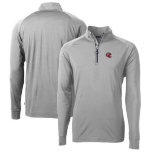 Men's Cutter & Buck  Silver Atlanta Falcons Helmet Adapt Eco Knit Stretch Recycled Quarter-Zip Pullover Top