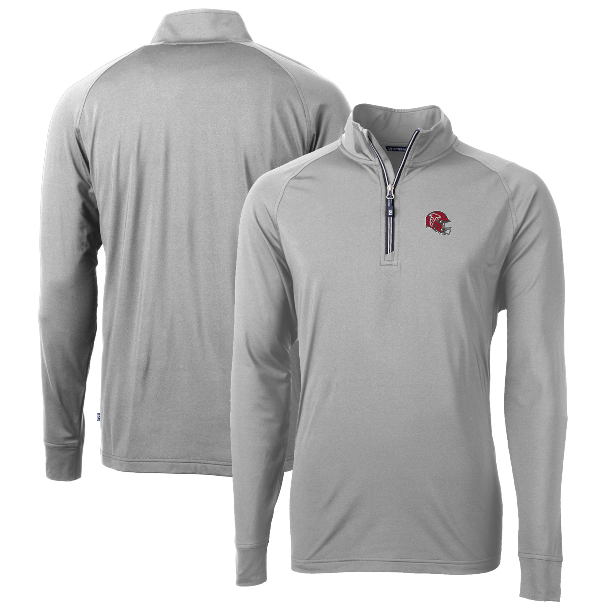 Men's Cutter & Buck Silver Atlanta Falcons Helmet Adapt Eco Knit Stretch Recycled Quarter-Zip Pullover Top