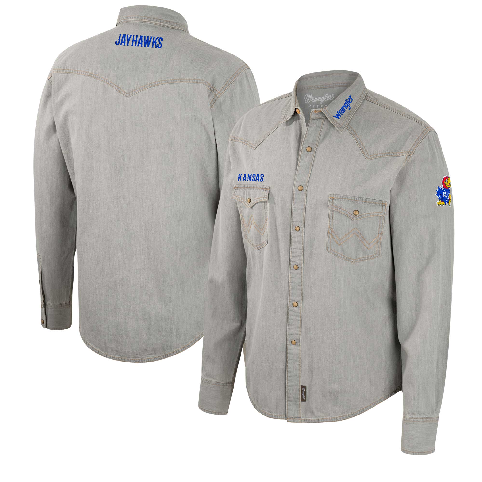 Men's Colosseum x Wrangler Gray Kansas Jayhawks Cowboy Cut Western Full-Snap Long Sleeve Shirt - Image 2