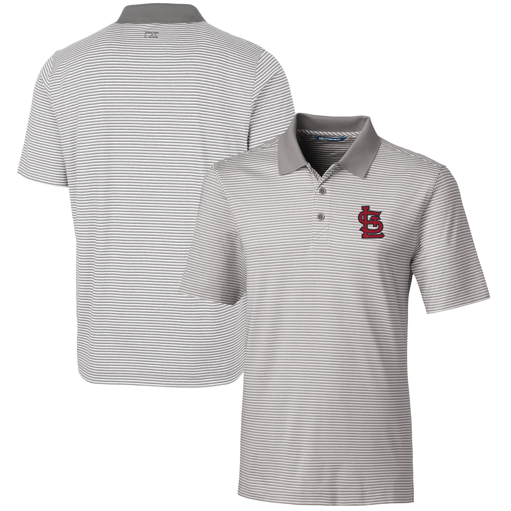Men's Cutter & Buck Gray St. Louis Cardinals Forge Tonal Stripe Stretch Polo