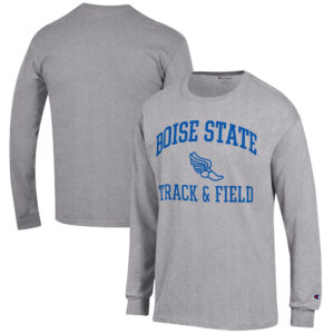 Men's Champion  Gray Boise State Broncos Track & Field Icon Long Sleeve T-Shirt