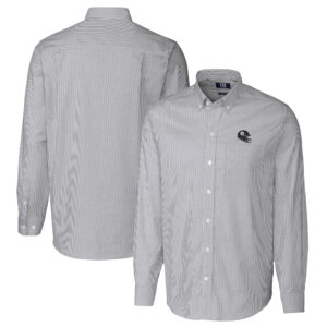 Men's Cutter & Buck  Charcoal Pittsburgh Steelers Helmet Stretch Oxford Stripe Long Sleeve Button-Down Shirt