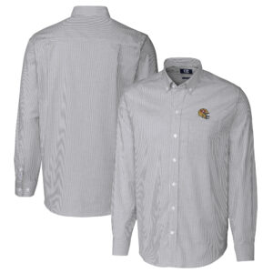 Men's Cutter & Buck  Charcoal San Francisco 49ers Helmet Stretch Oxford Stripe Long Sleeve Button-Down Shirt