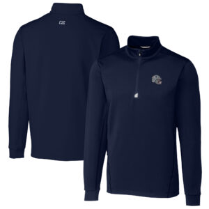 Men's Cutter & Buck  Navy New England Patriots Helmet Traverse Stretch Quarter-Zip Pullover Top