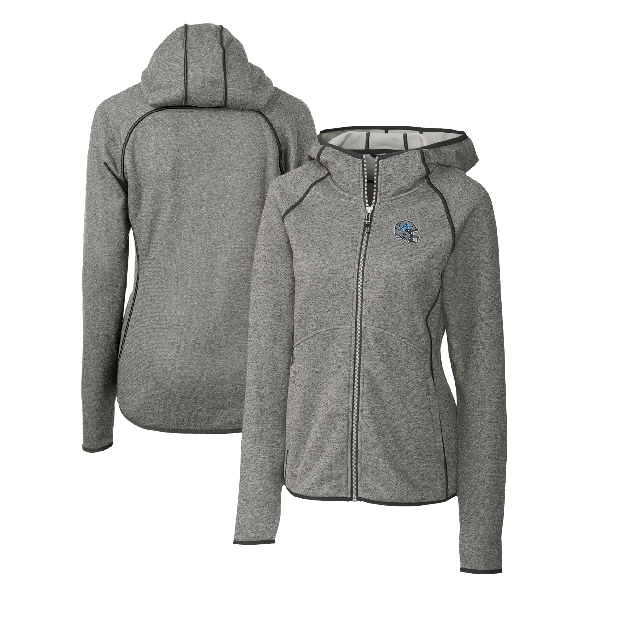 Women's Cutter & Buck Heather Gray Detroit Lions Helmet Logo Mainsail Sweater-Knit Full-Zip Hoodie - Image 5