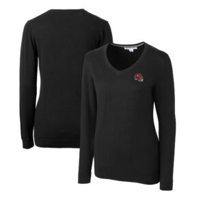 Women's Cutter & Buck  Black Kansas City Chiefs Helmet Logo Lakemont Tri-Blend V-Neck Pullover Sweater