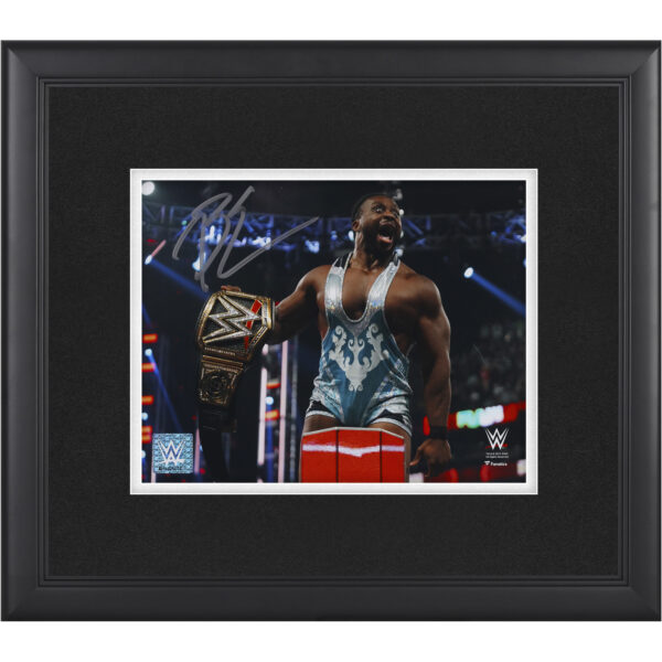 Big E WWE Framed Autographed 8" x 10" On-Ropes with Title Photograph