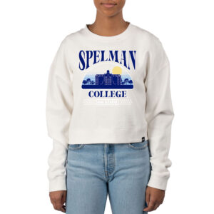 Women's Uscape Apparel Cream Spelman College Jaguars Pigment Dyed Local Skyline Fleece Crop Crewneck Sweatshirt